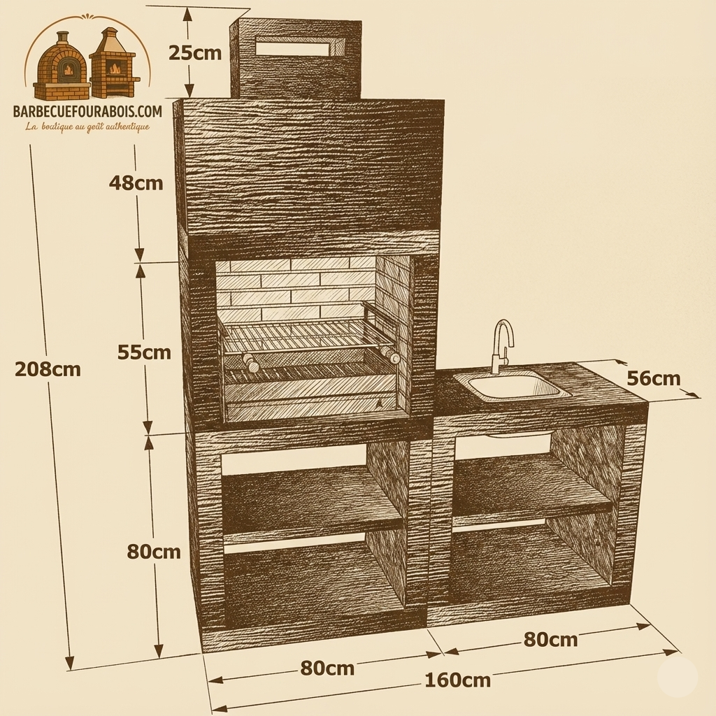 Línea 40 – Cocina exterior moderna de 160 cm con módulo (fregadero opcional) – grill de 60 cm