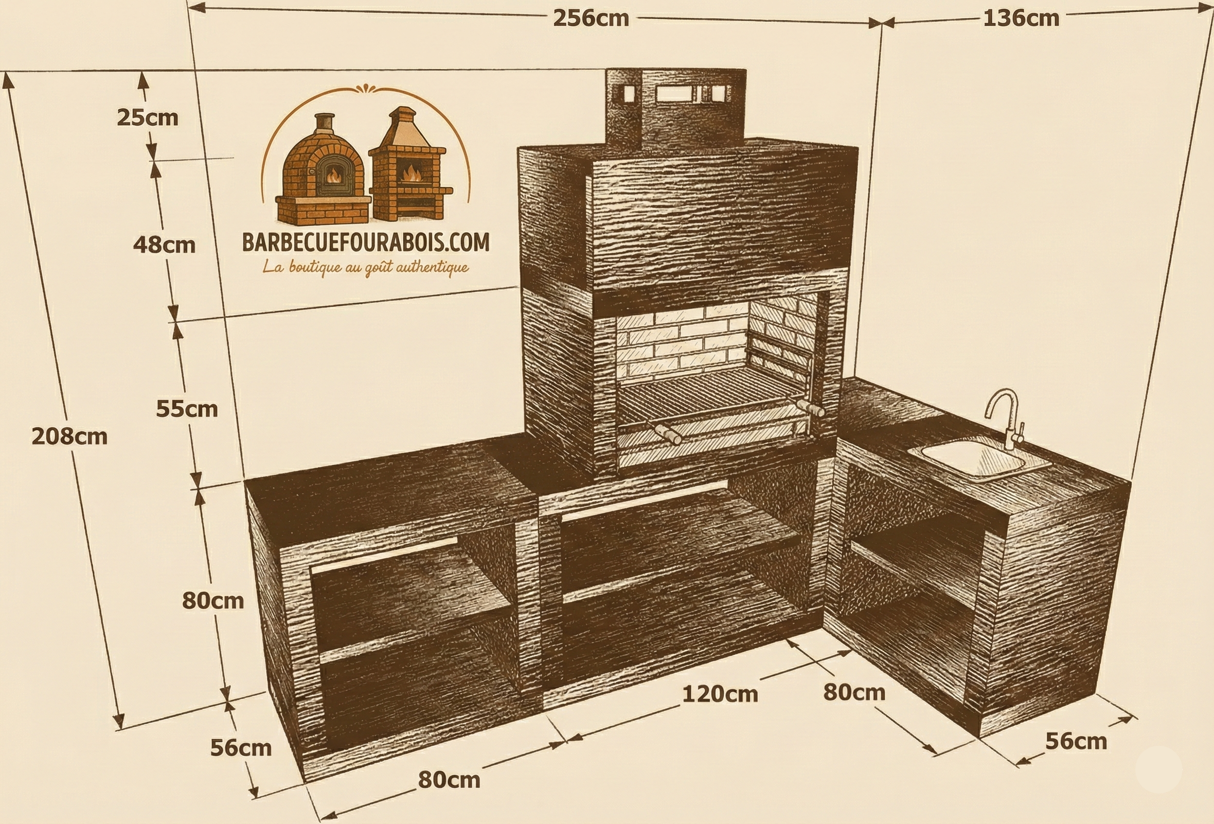 Línea 40 Angle – Cocina exterior moderna modular (fregadero opcional) – grill de acero 80 cm