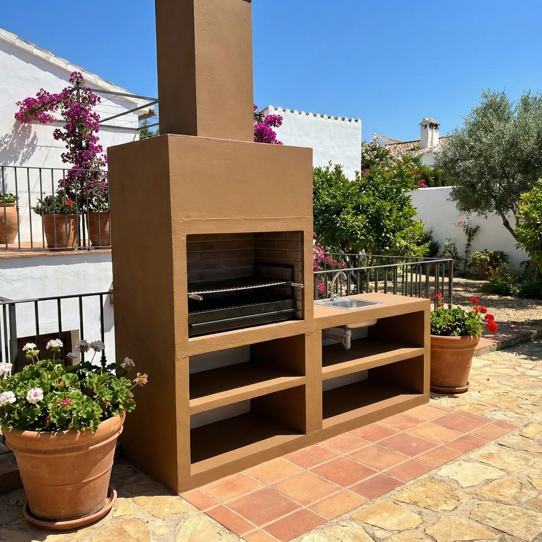 Línea 42 – Cocina exterior moderna 200 cm (4 colores) – asador de acero 80 cm, fregadero opcional