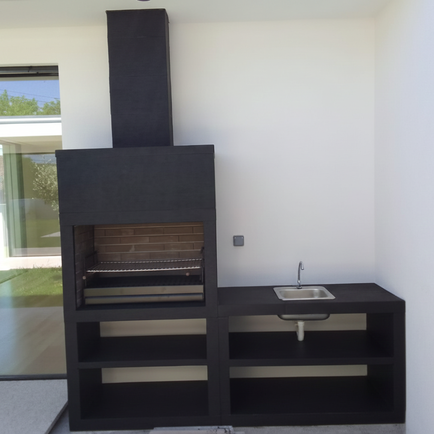 Línea 42 – Cocina exterior moderna 200 cm (4 colores) – asador de acero 80 cm, fregadero opcional