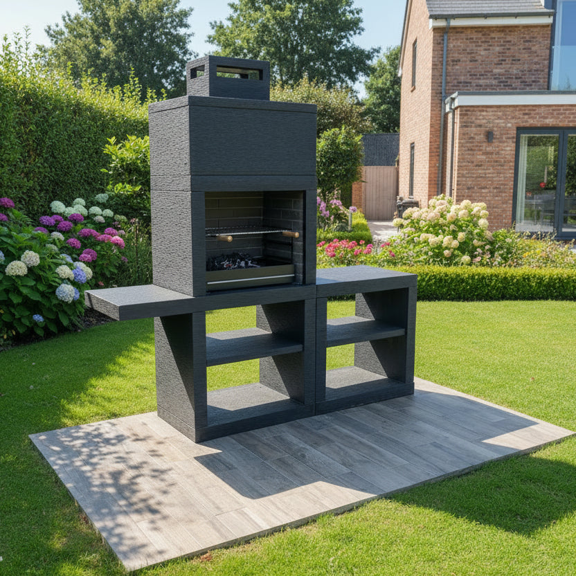 Línea 45 – Cocina exterior moderna de 200 cm (módulos intercambiables) – parrilla de acero de 60 cm, fregadero opcional