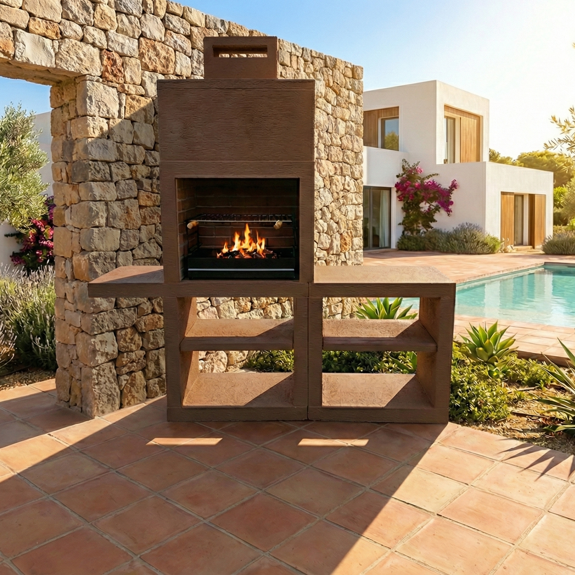 Línea 45 – Cocina exterior moderna de 200 cm (módulos intercambiables) – parrilla de acero de 60 cm, fregadero opcional