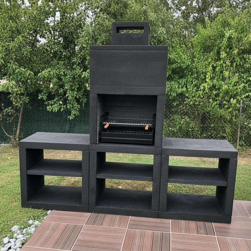 Línea 60 – Cocina exterior moderna de 240 cm (2 módulos) – parrilla de acero de 60 cm, fregadero opcional
