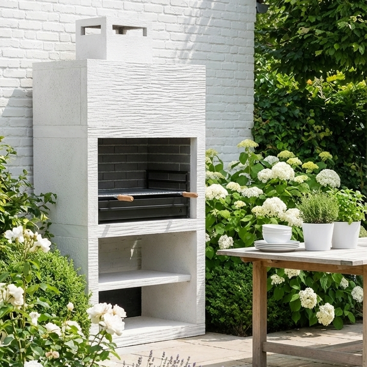 Línea 25 – Barbacoa moderna de diseño (4 colores) con parrilla de acero de 80 cm incluida