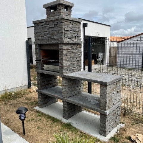 Montara 40 – Barbacoa de piedra artificial imitación pizarra con parrilla de 60 cm y fregadero de acero inoxidable