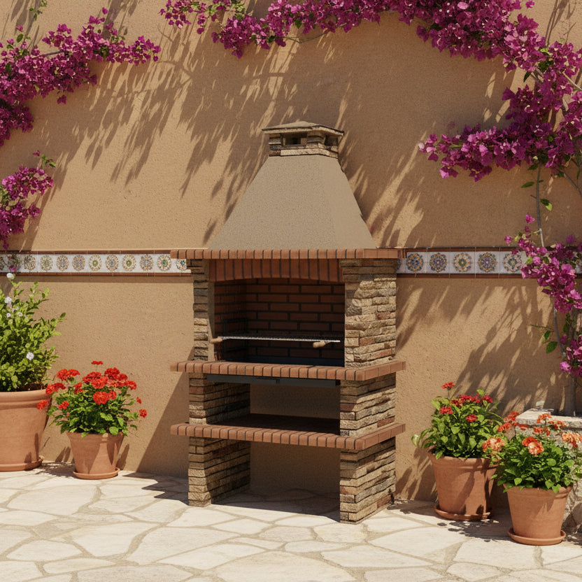 Barbacoa Riviera XL 420 – Modelo de Piedra Reconstituida con Hogar Amplio y Parrilla Regulable