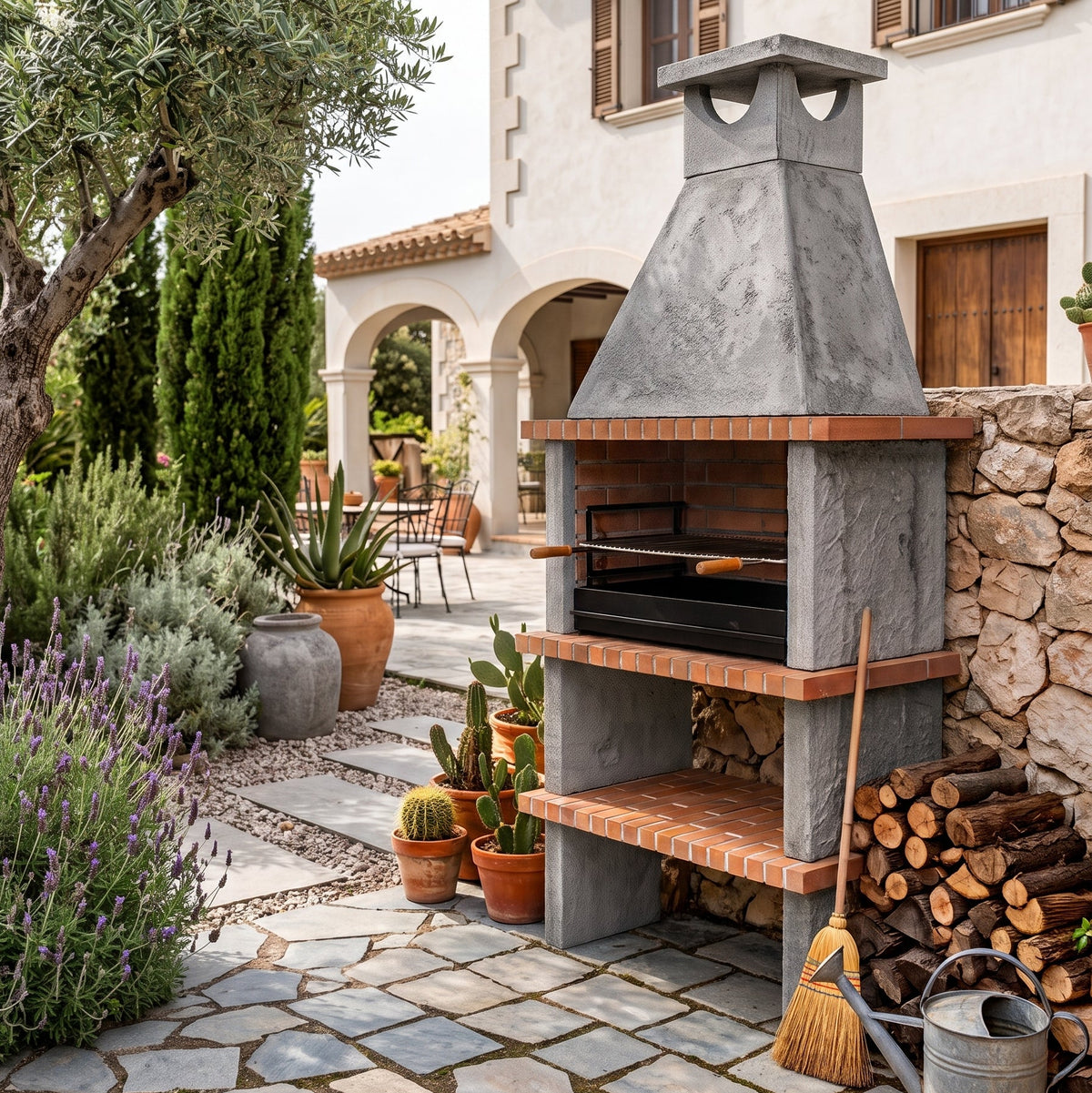 Terra 25 – Barbacoa de piedra reconstituida con parrilla de 80 cm (acero inoxidable opcional)
