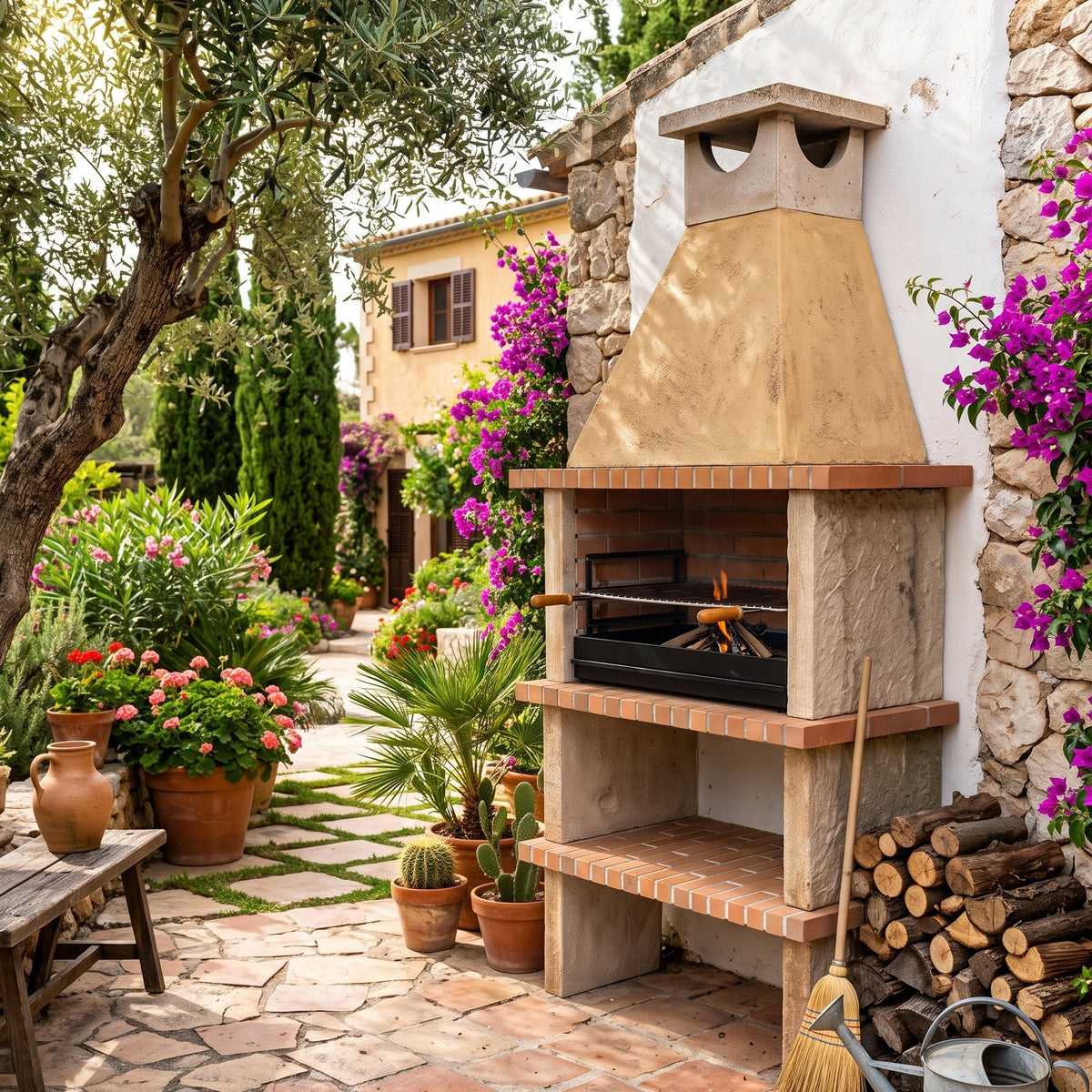 Terra 25 – Barbacoa de piedra reconstituida con parrilla de 80 cm (acero inoxidable opcional)