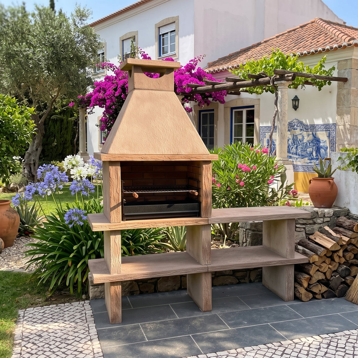 Terra 40 – Reconstituted stone barbecue with 60 cm grill and worktop (stainless steel optional)