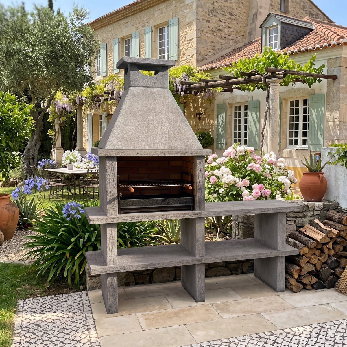 Terra 40 – Reconstituted stone barbecue with 60 cm grill and worktop (stainless steel optional)
