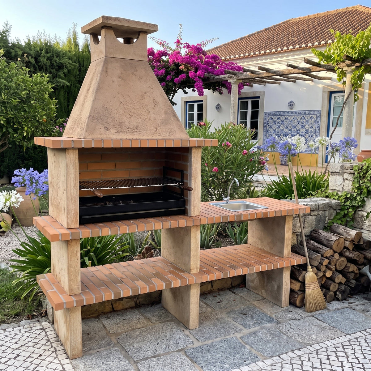 Terra 42 – Reconstituted stone barbecue with 80 cm grill and choice of sink